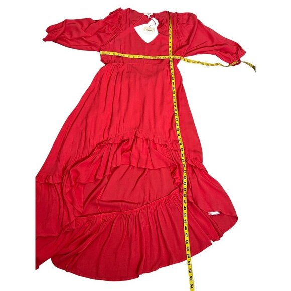 Umgee Burgundy High-Low Ruffle Midi Dress, Long Sleeve, Open Back – L - Picture 9 of 10